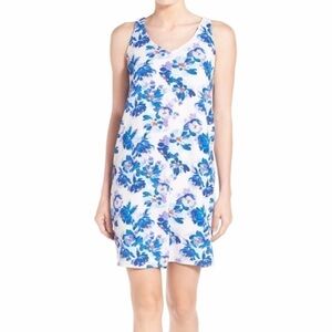 Halogen White Blue Floral Print Shift Mini Dress Size Small
